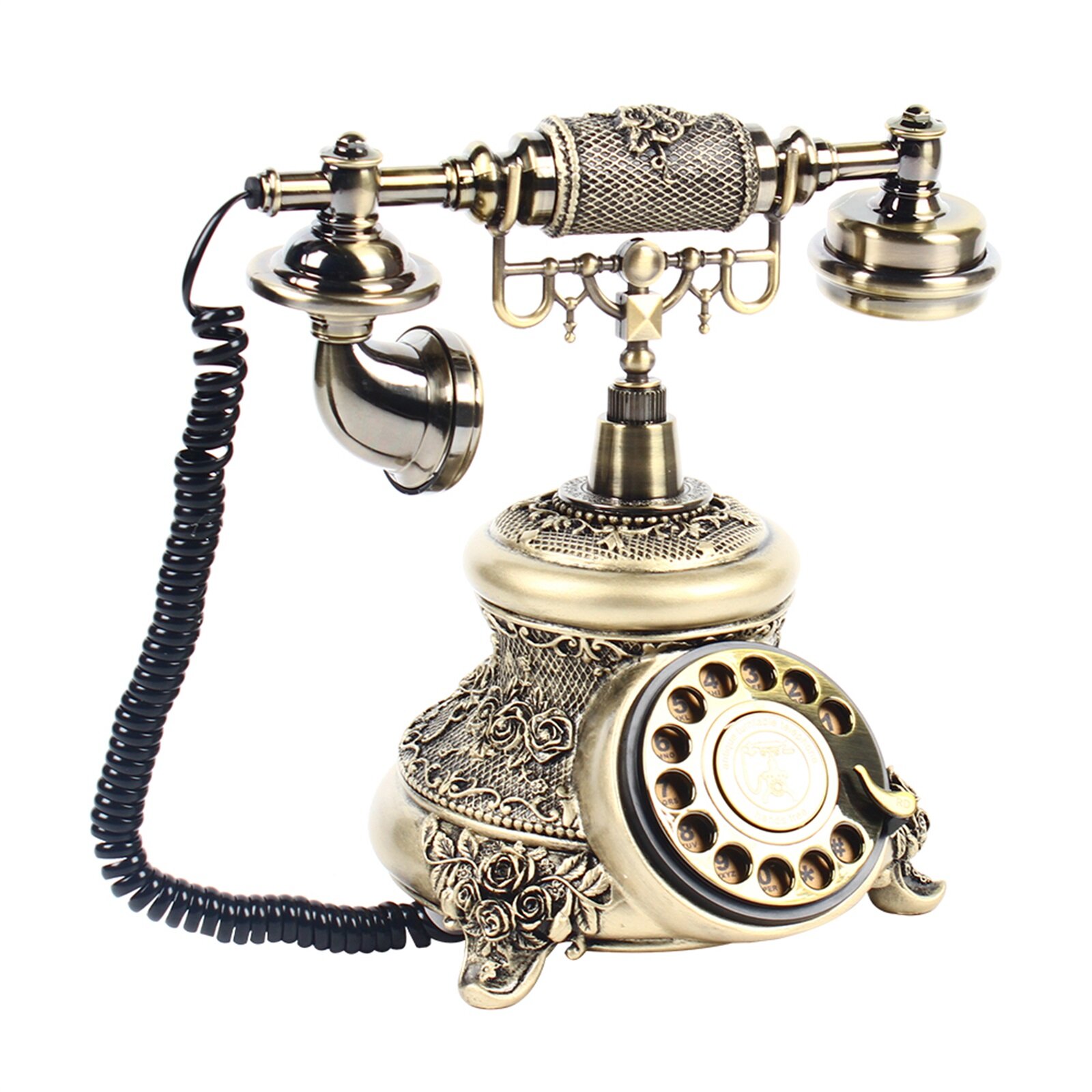European Style Bronze Antique Telephone Rotary Dial Desk Phone Home Decor Gift 
