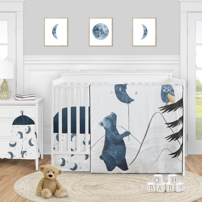 Sweet Jojo Designs 4-Piece Crib Bedding Set - 100% Cotton Jungle Safari Animals (Elephant, Giraffe), Includes Blanket, Fitted Sheet, Skirt & Diaper Stacker
