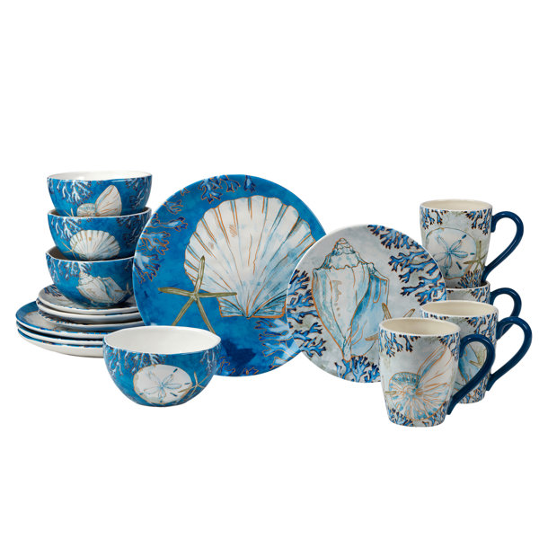 Melamine Dinner Plates Blue And White Seashells Calm Or Relax Set Of 4 New. 