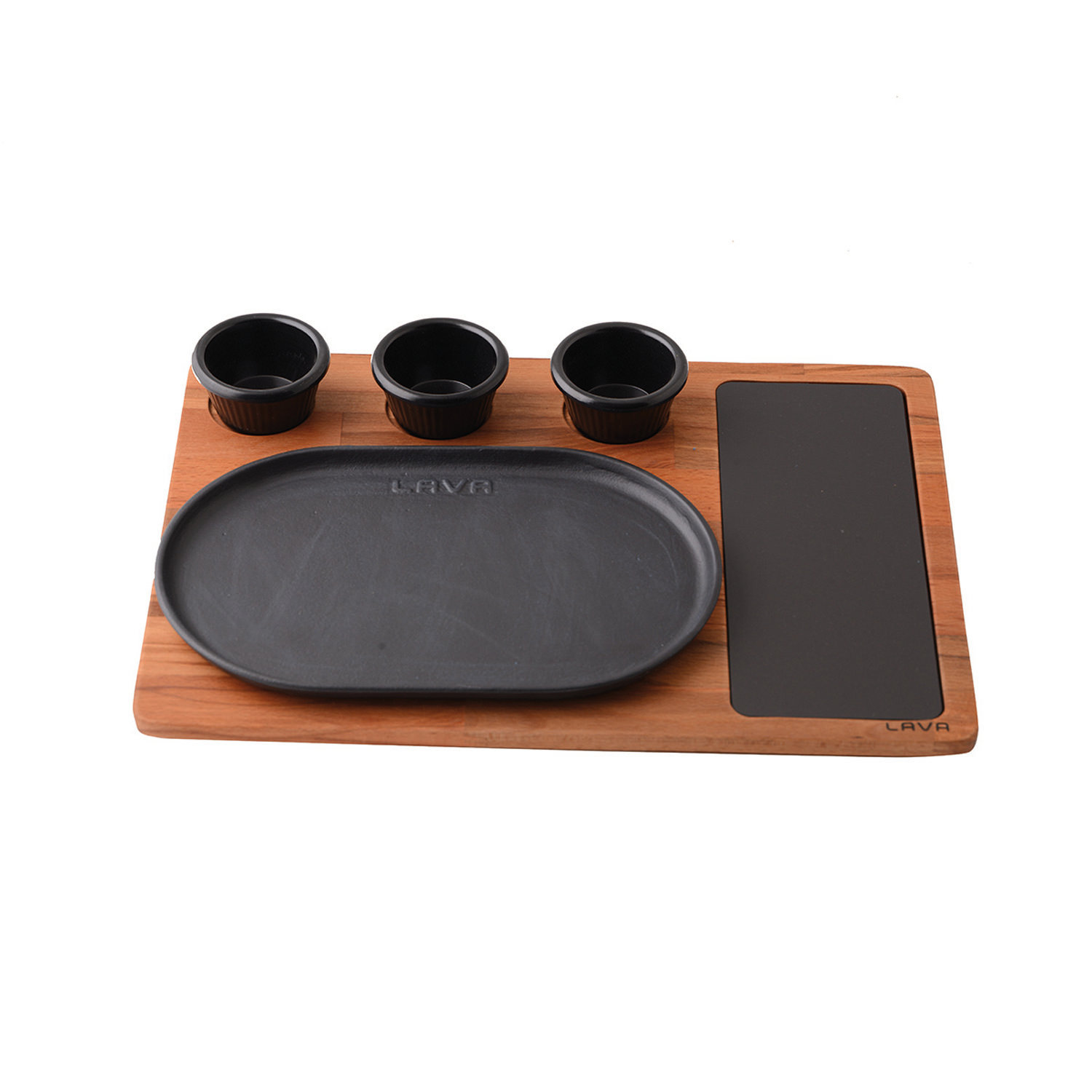 Lava Cast Iron 8"x11" Enameled Oval Serving Dish with Beechwood Service