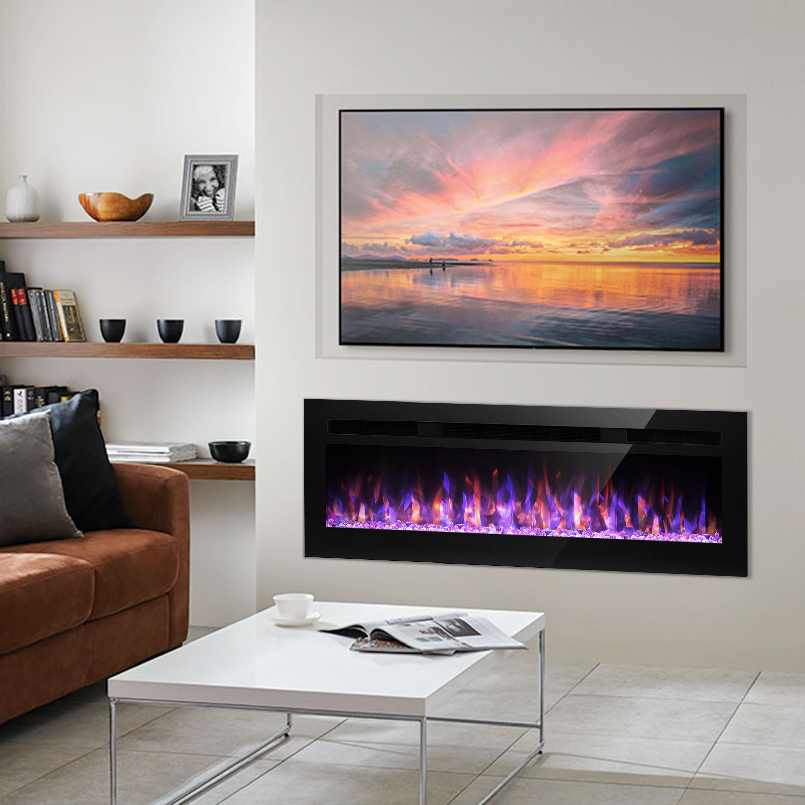 Symple Stuff Electric Fireplace Recessed And Wall Mounted Fireplace