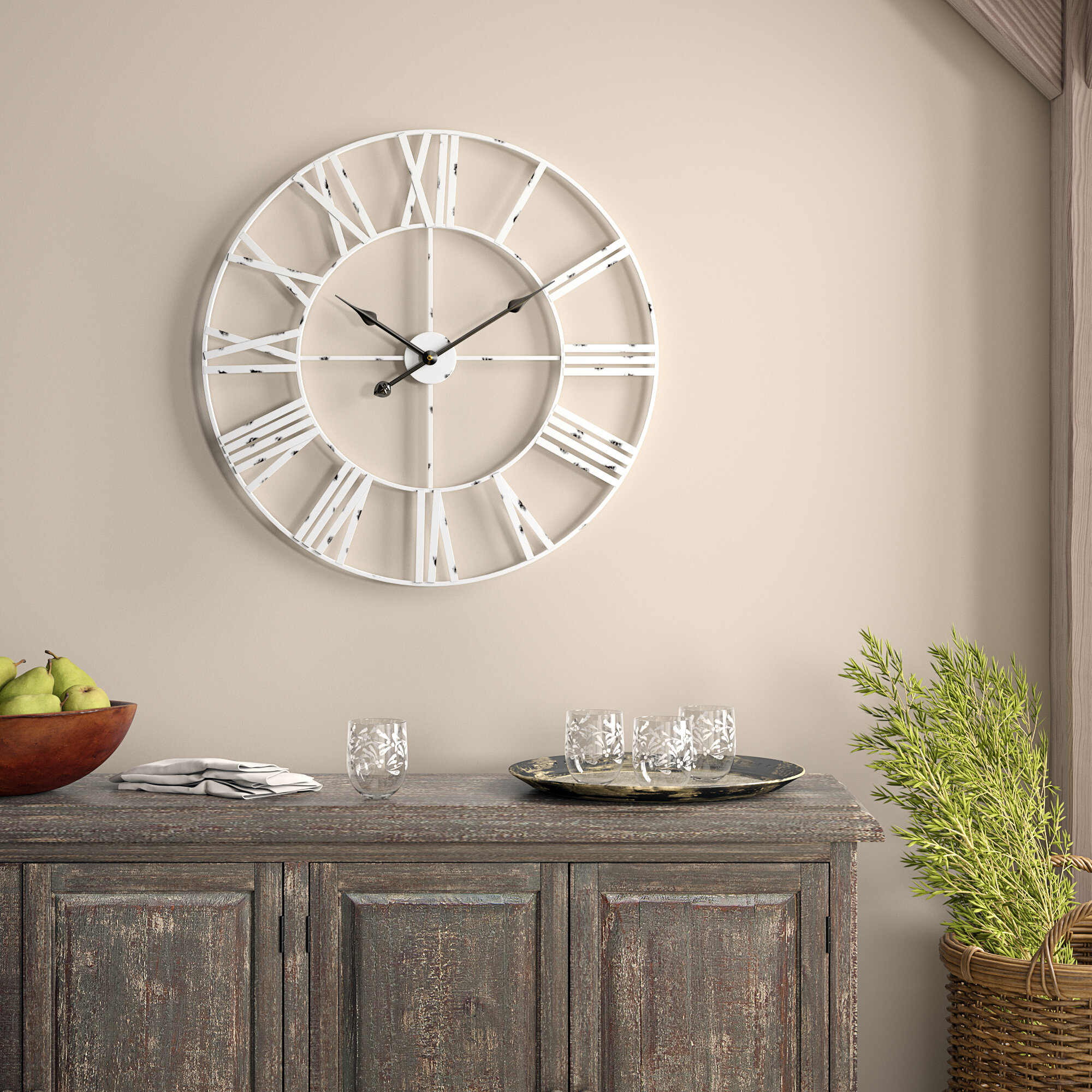 White Wall Clock Round Design Clock Hand Painted Wood Wall Clock Wooden Clock Large Clock With Numbers Unique Clock French Vintage Style
