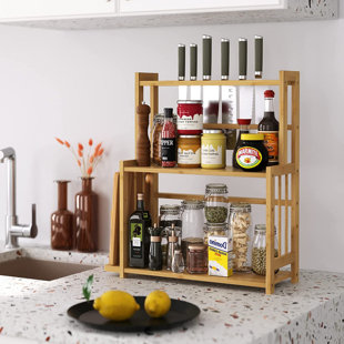 Country Style Black Dual Tier Wire Kitchen Counter-top or Wall Mount Spice Rack Jars Storage Organizer 