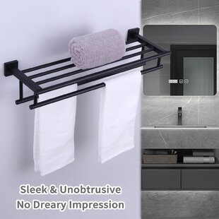 Double Towel Rails 59cm Wall Mounted Dual Rod Towel Shelf Bar for Bathroom 