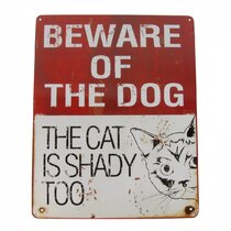 Funny Metal Tin Sign Yard Fence Warning Beware of The Dog and Cat Joke Joke Gift 