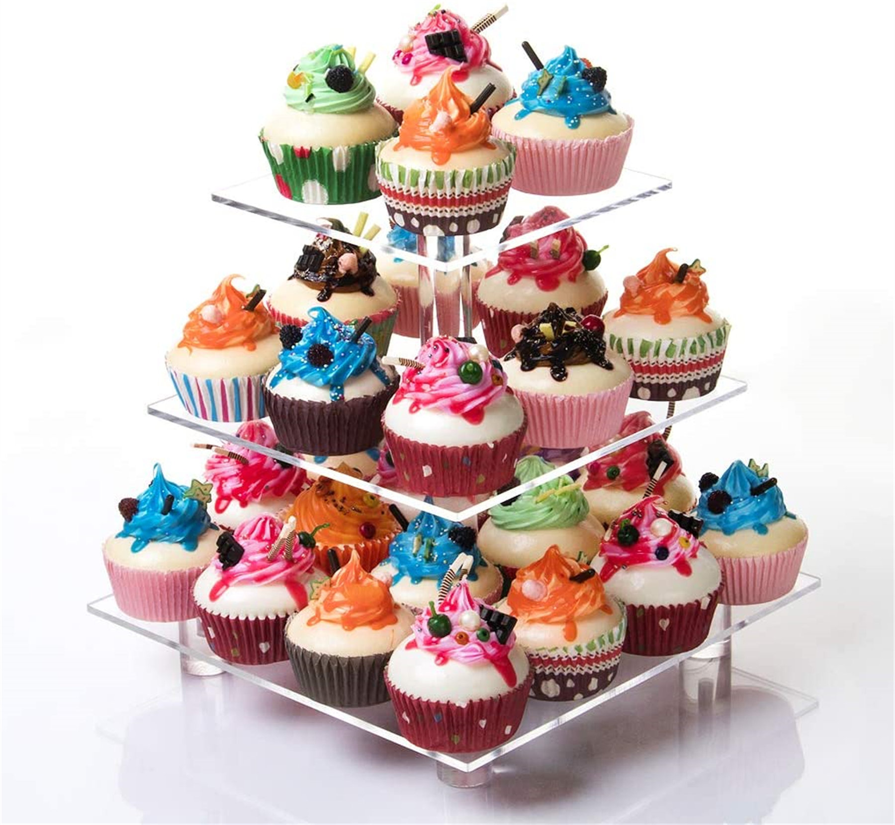 4 Tier Square Acrylic Cupcake Display Stand Holder Pastry Dessert Wedding Party