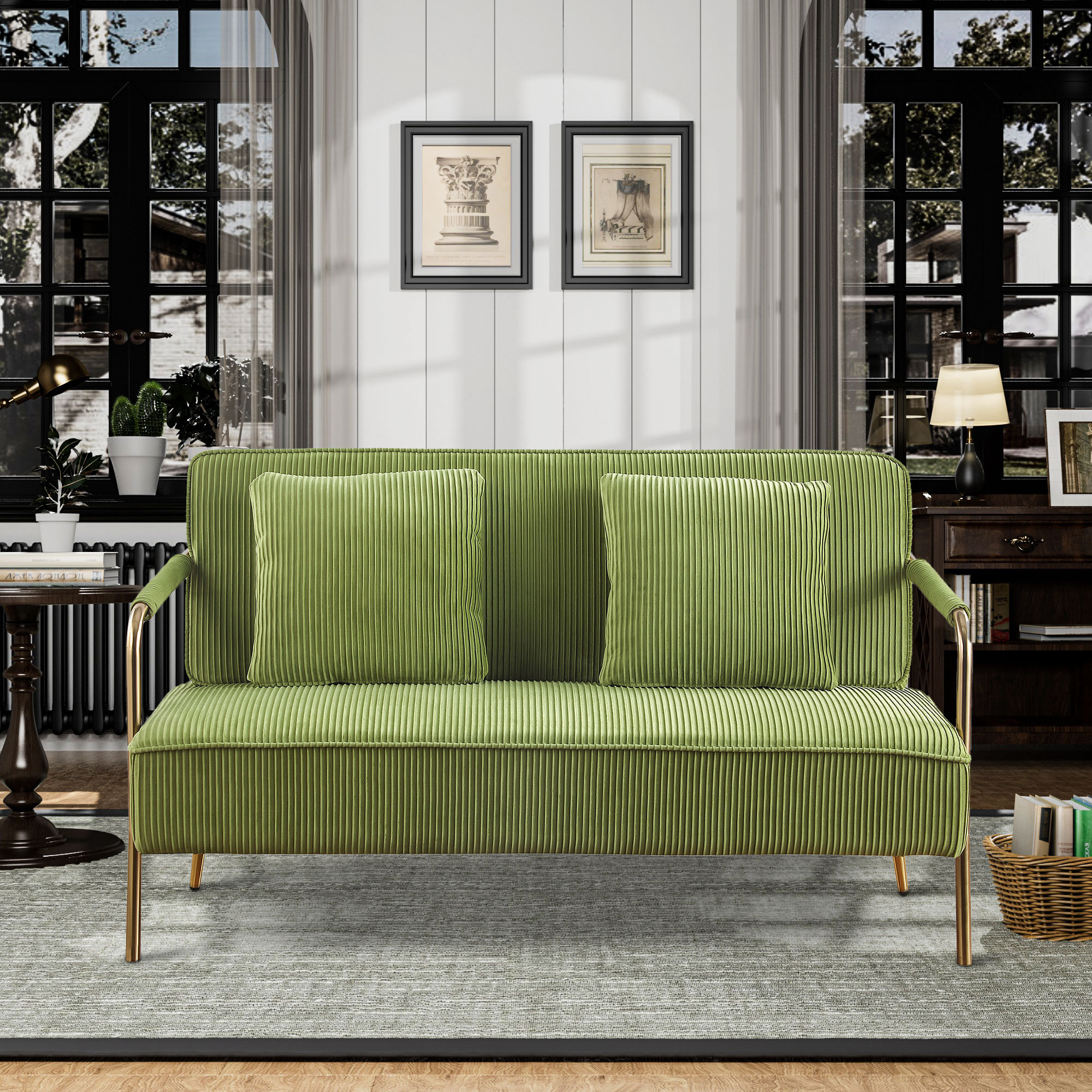 Mercer41 Janiyan 56" Pleated Velvet Upholstered Loveseat Sofa Wayfair