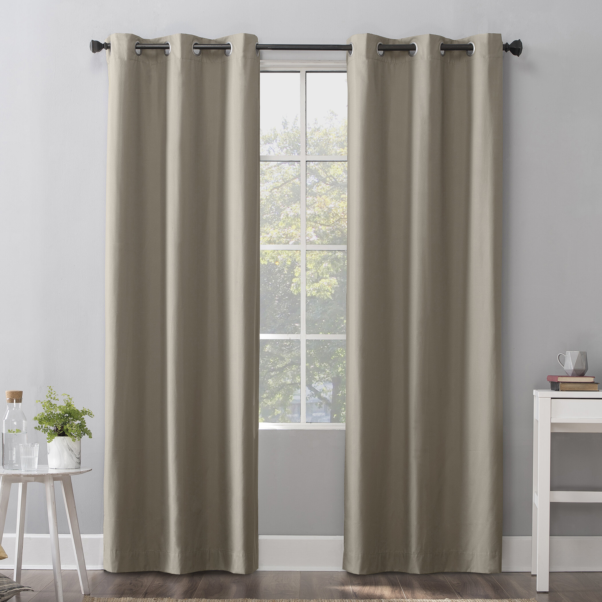 PAIR LUXURY HIGHLAND CHECK LINED RING TOP CURTAINS WITH BRUSHED FAUX WOOL EFFECT 