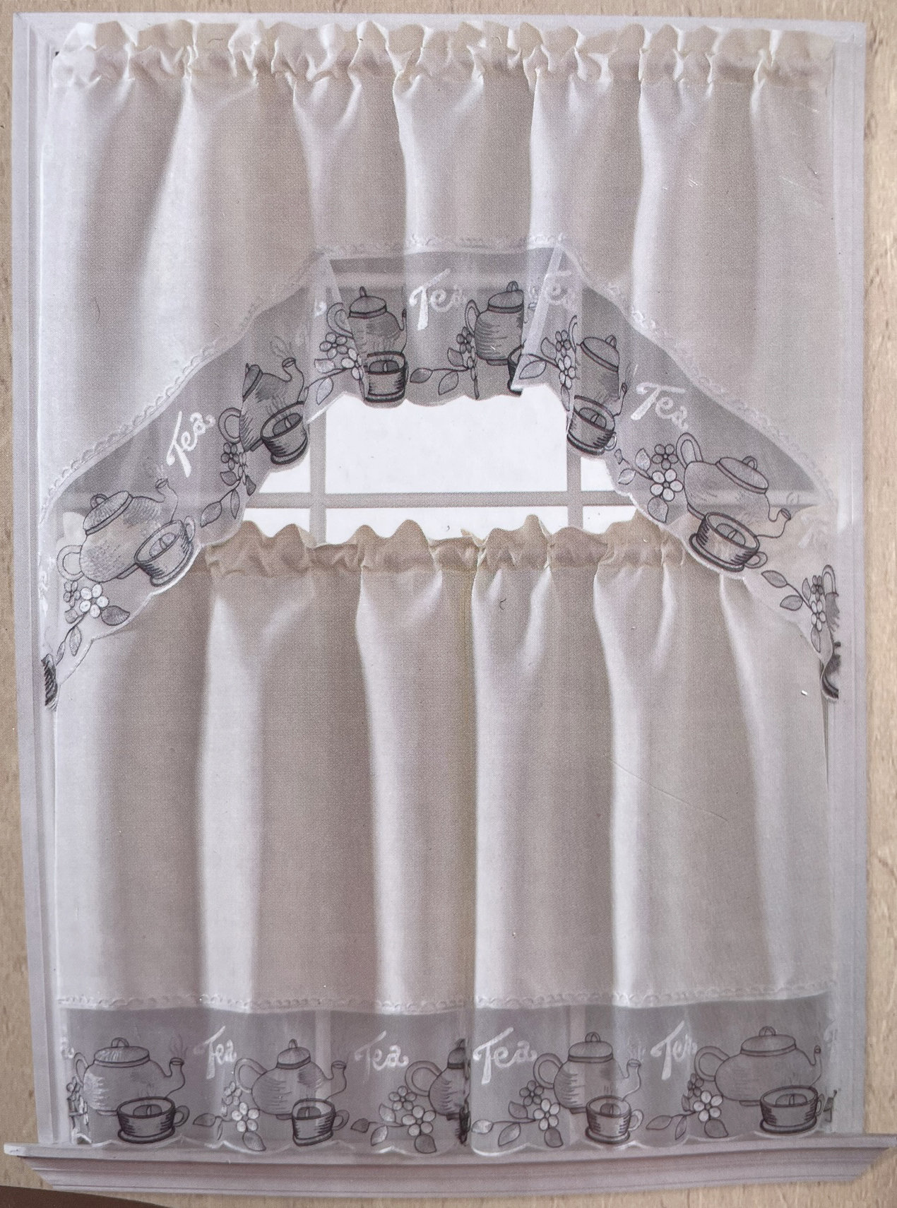 Red Barrel Studio® Abstract Swag Kitchen Curtain in Silver/Gray Wayfair