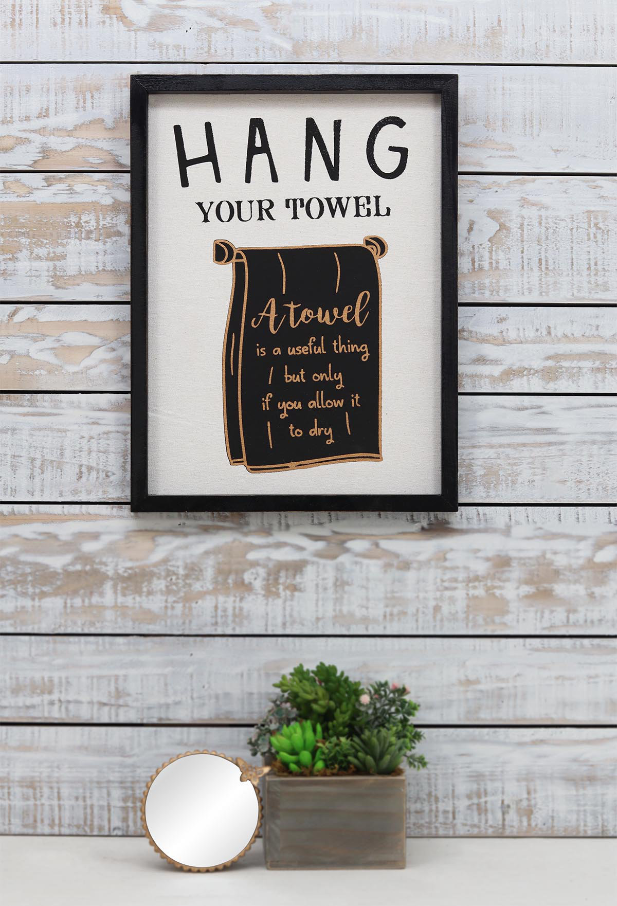 Trinx Hang Your Towel Wood Frame Burlap Printing Bathroom Wall Decor