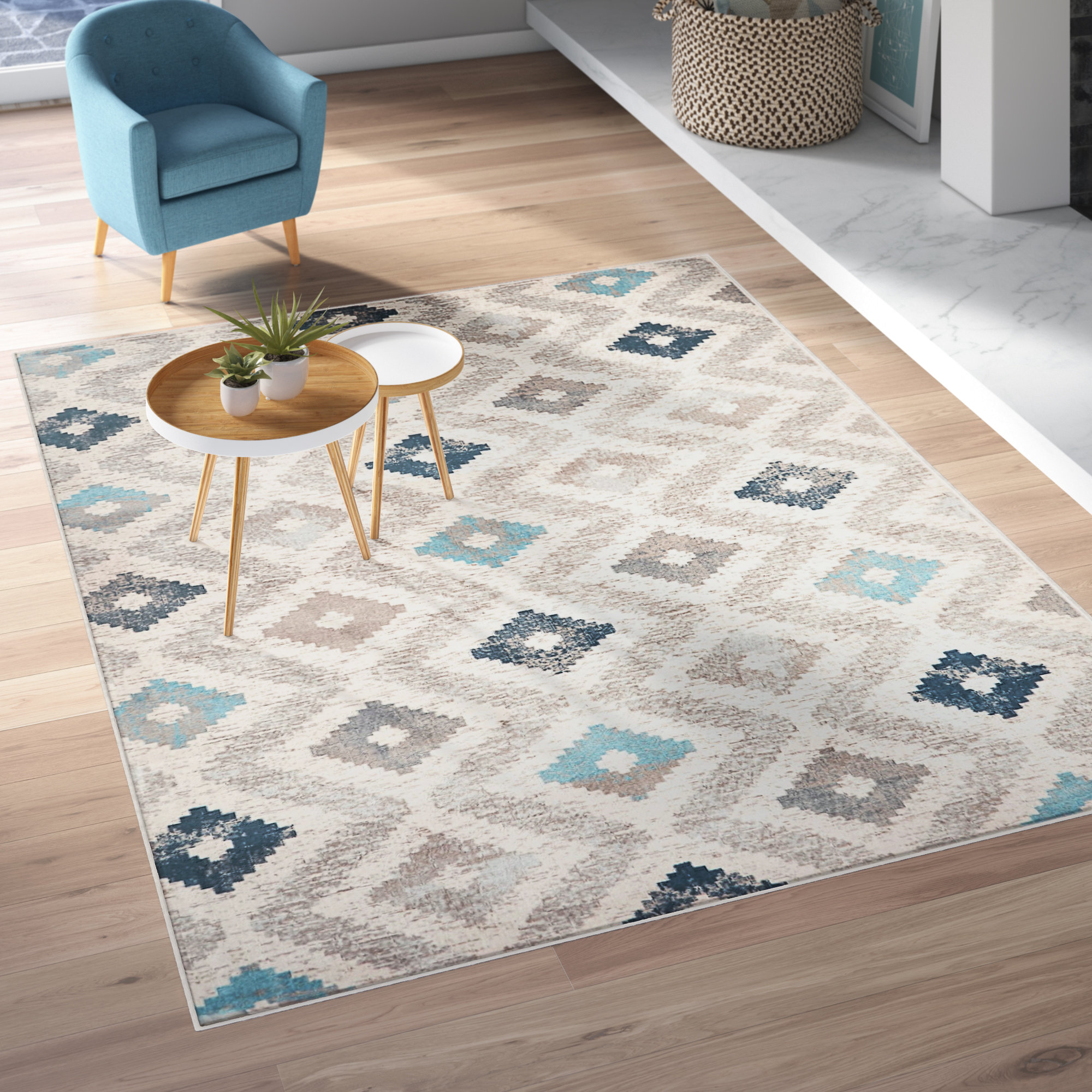 Dakota Fields Hamm Performance Ivory/Blue Rug & Reviews Wayfair