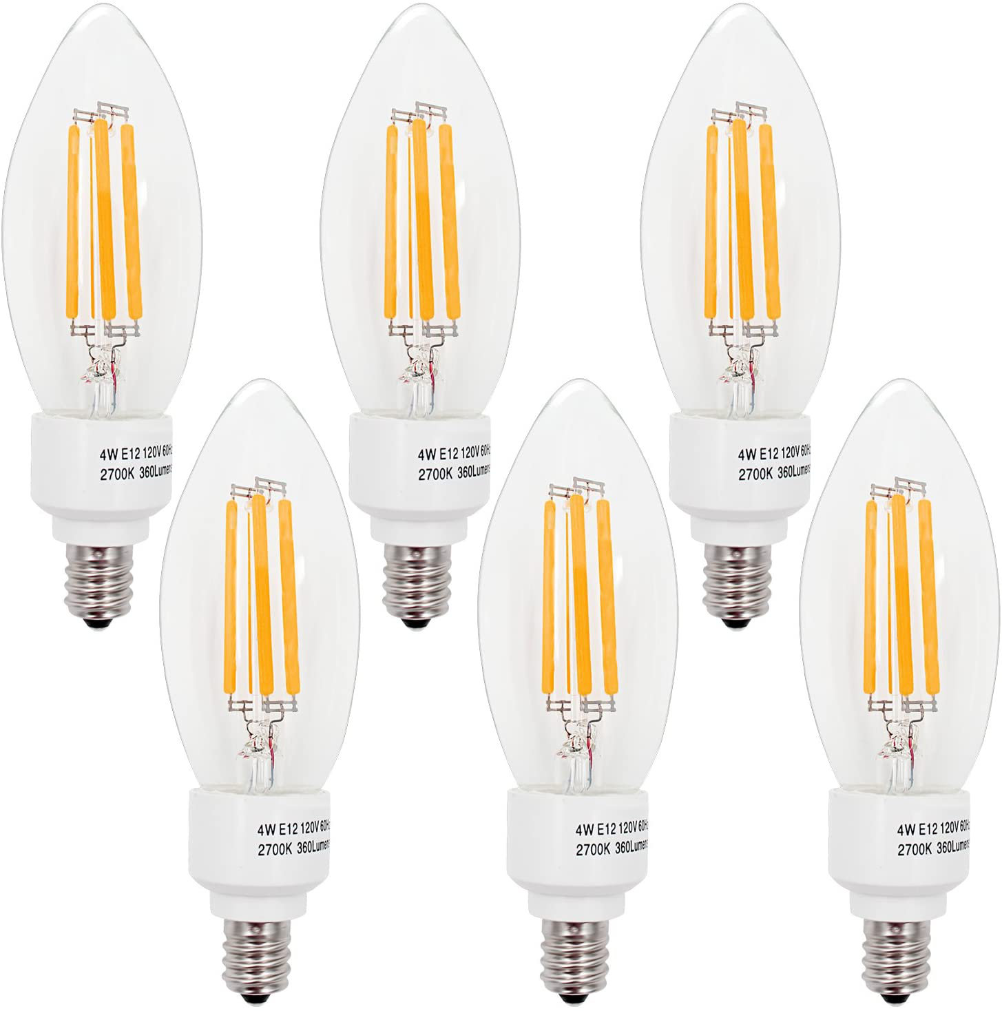 TORCHSTAR 4W E12 Led Filament Candelabra Bulbs, Soft White 2700K