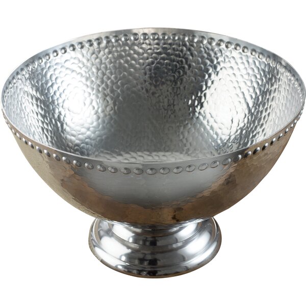 15-Inch KINDWER Hammered Aluminum Pedestal Punch Bowl Silver