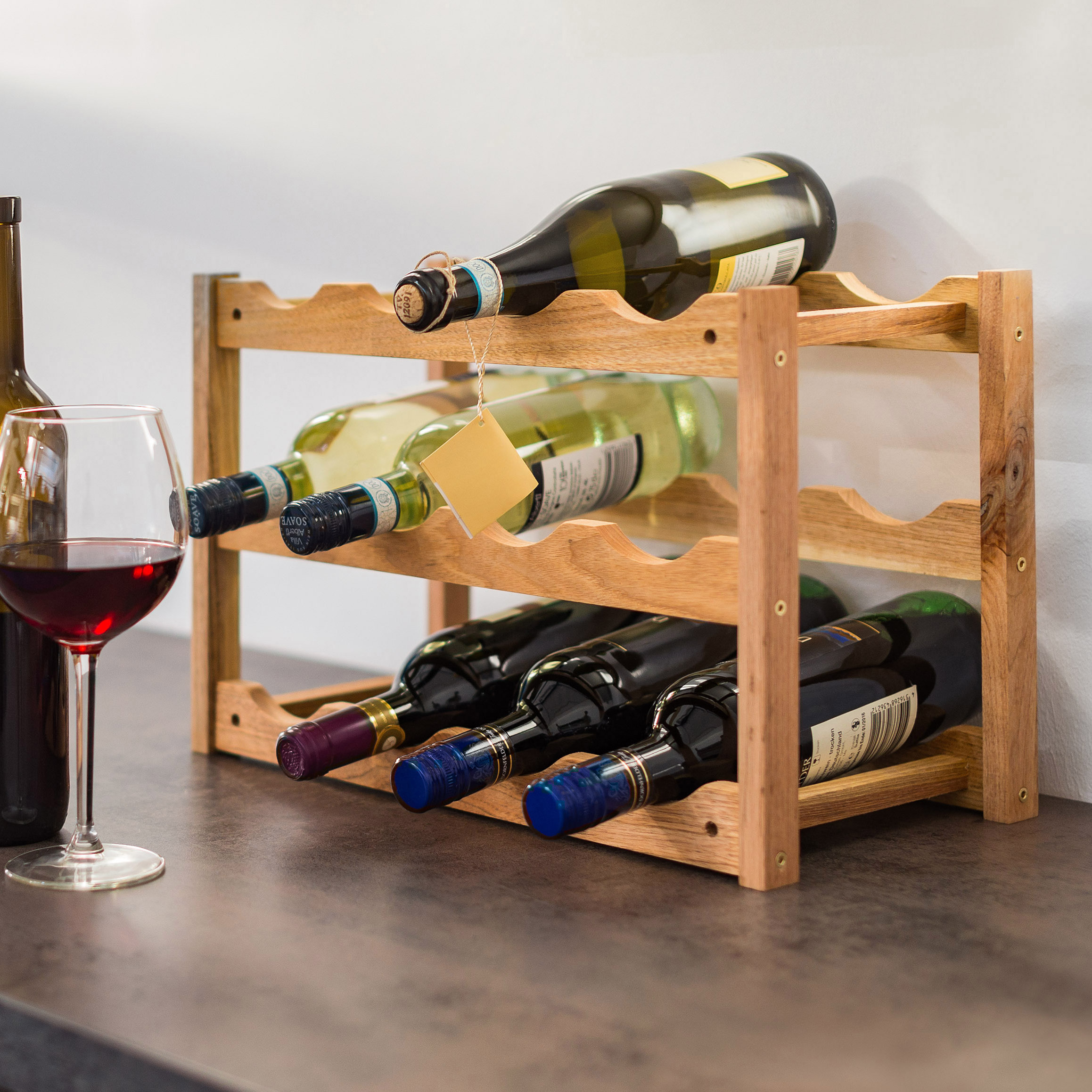 Brambly Cottage Andresen Solid Wood Floor Wine Bottle Rack in Natural