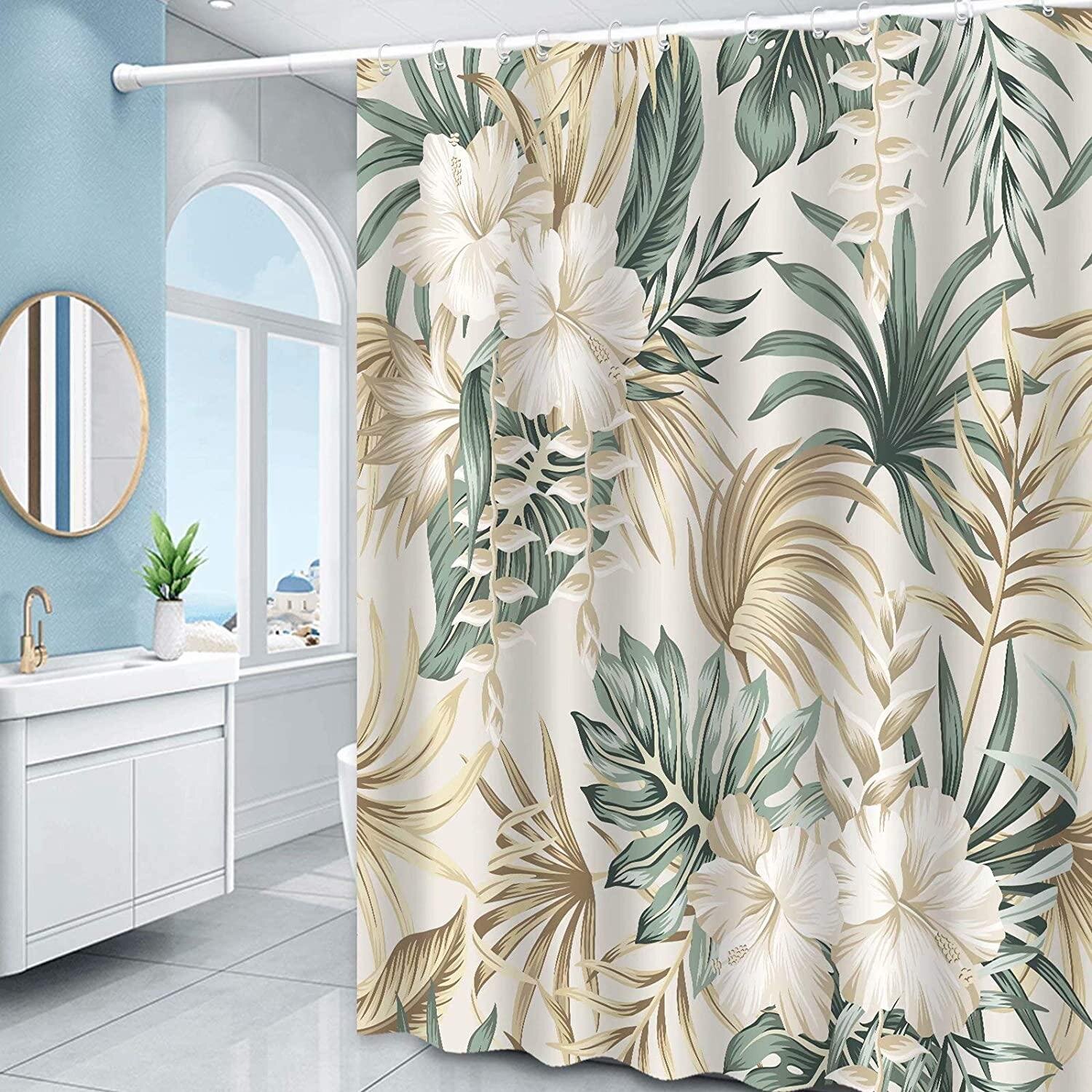 Tropical Rain Forest Green Trees & Leaves Shower Curtain Set Bathroom Decor 72" 