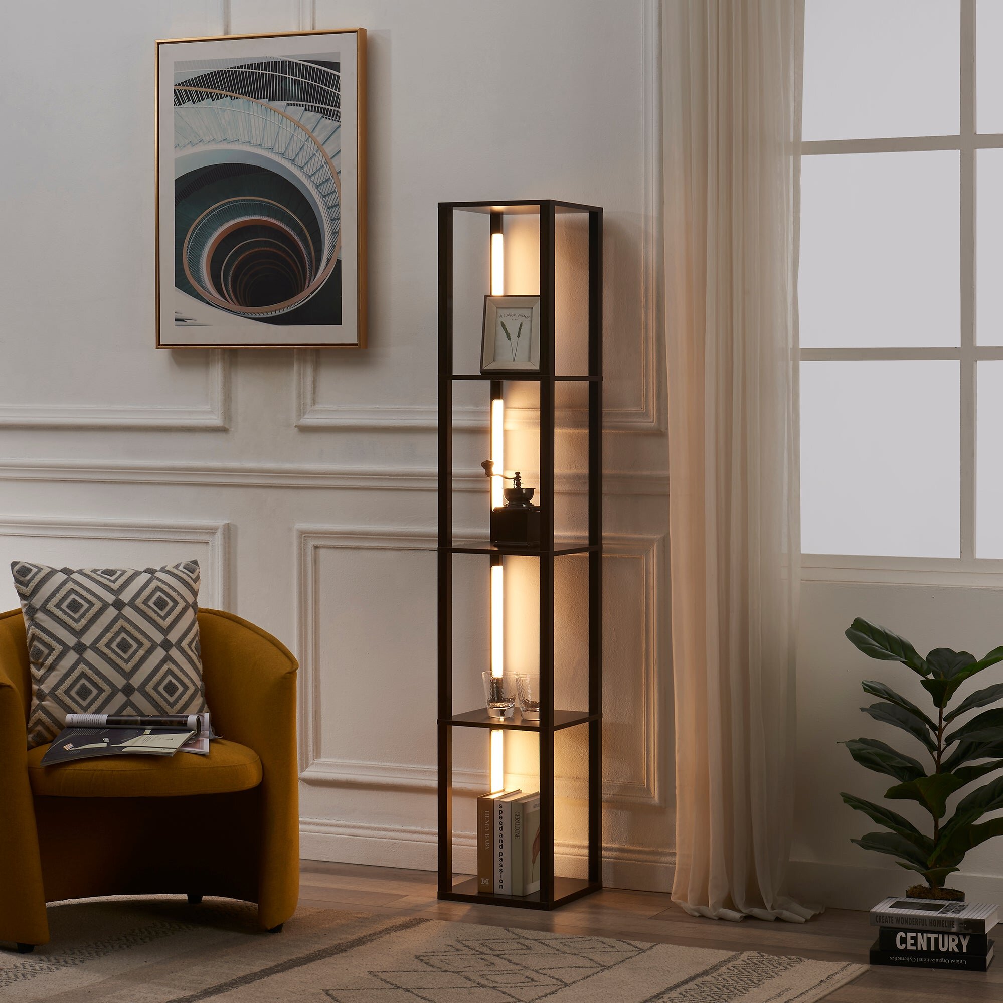 64" Fancy Column Floor Lamp with Shelves and 3-in-1 Dimmable LED
