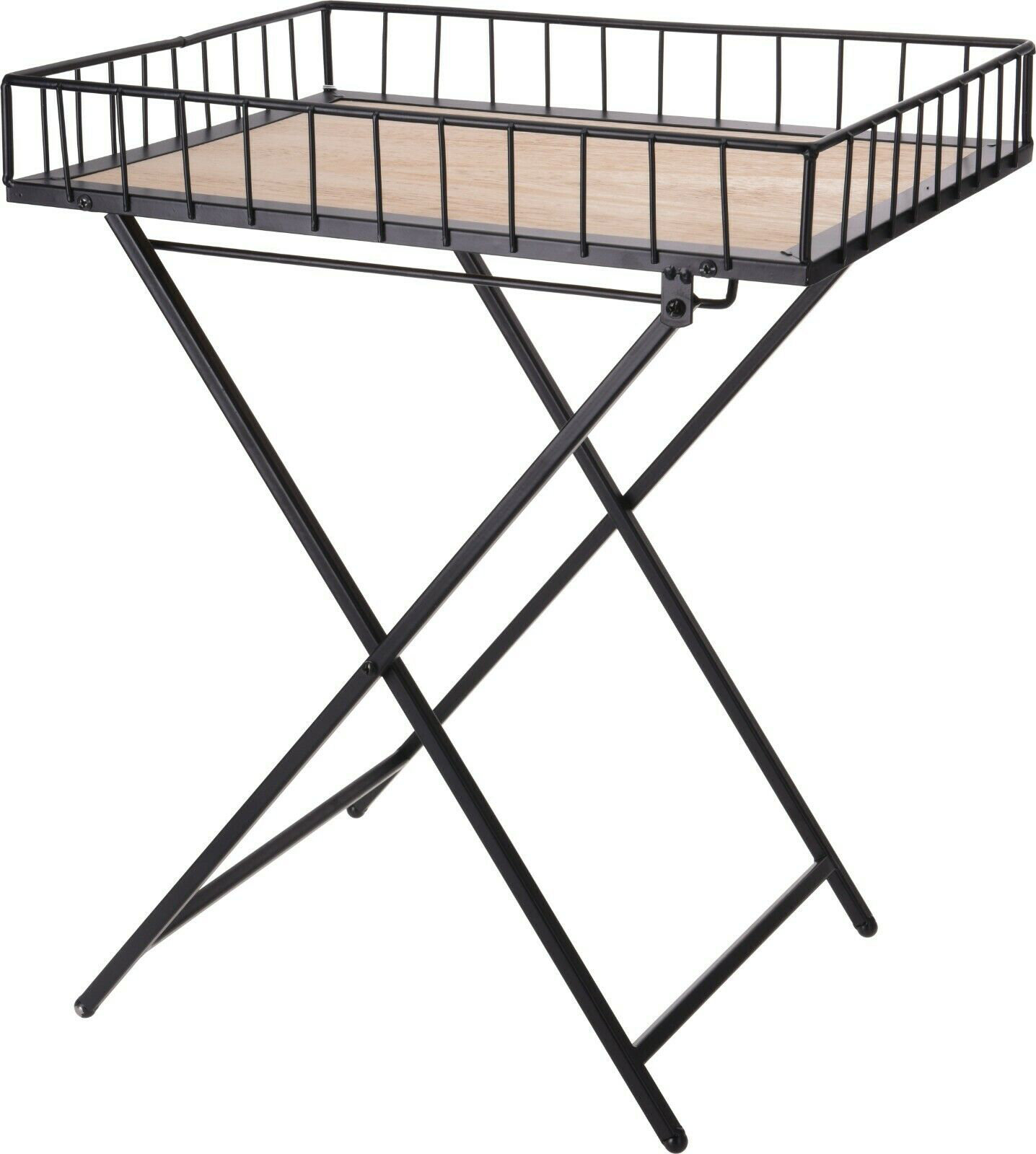 Williston Folding Coffee Table Black Metal & Wood Side Table