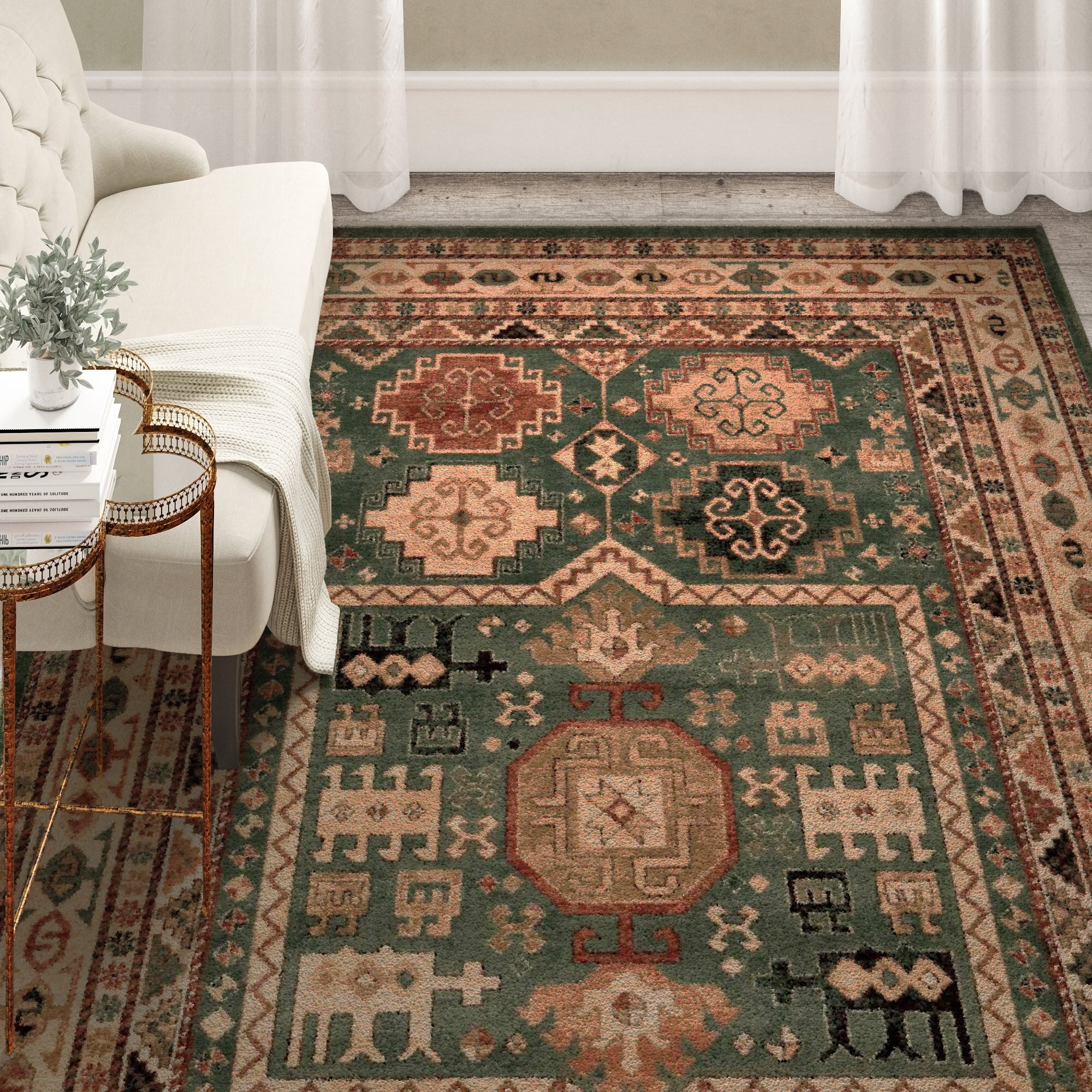 Lark Manor Abbeville Green/Tan Area Rug & Reviews | Wayfair.co.uk