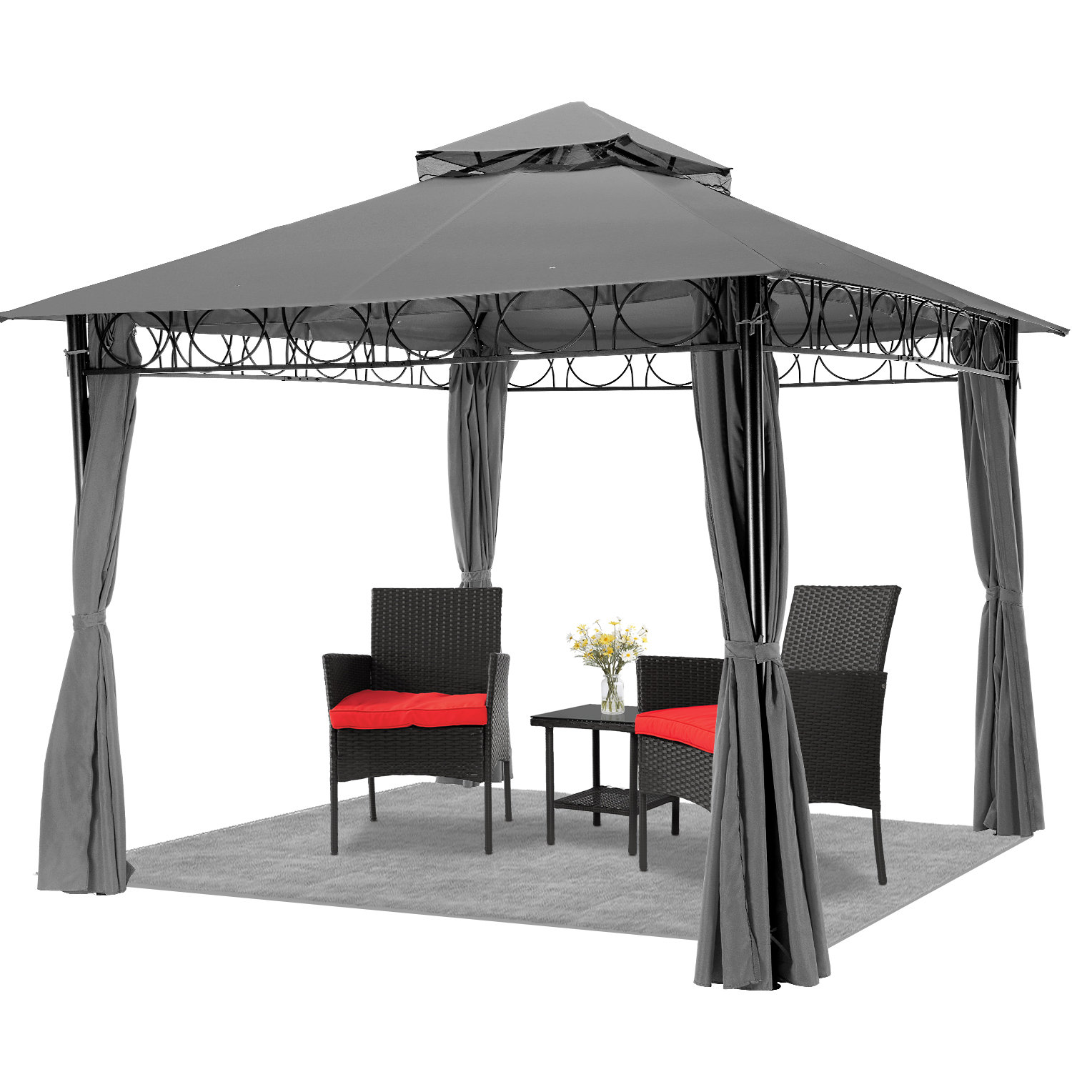 FDW Outdoor UV Protection Gazebo Tent 9.9 Ft. x 9.9 Ft. Metal Patio