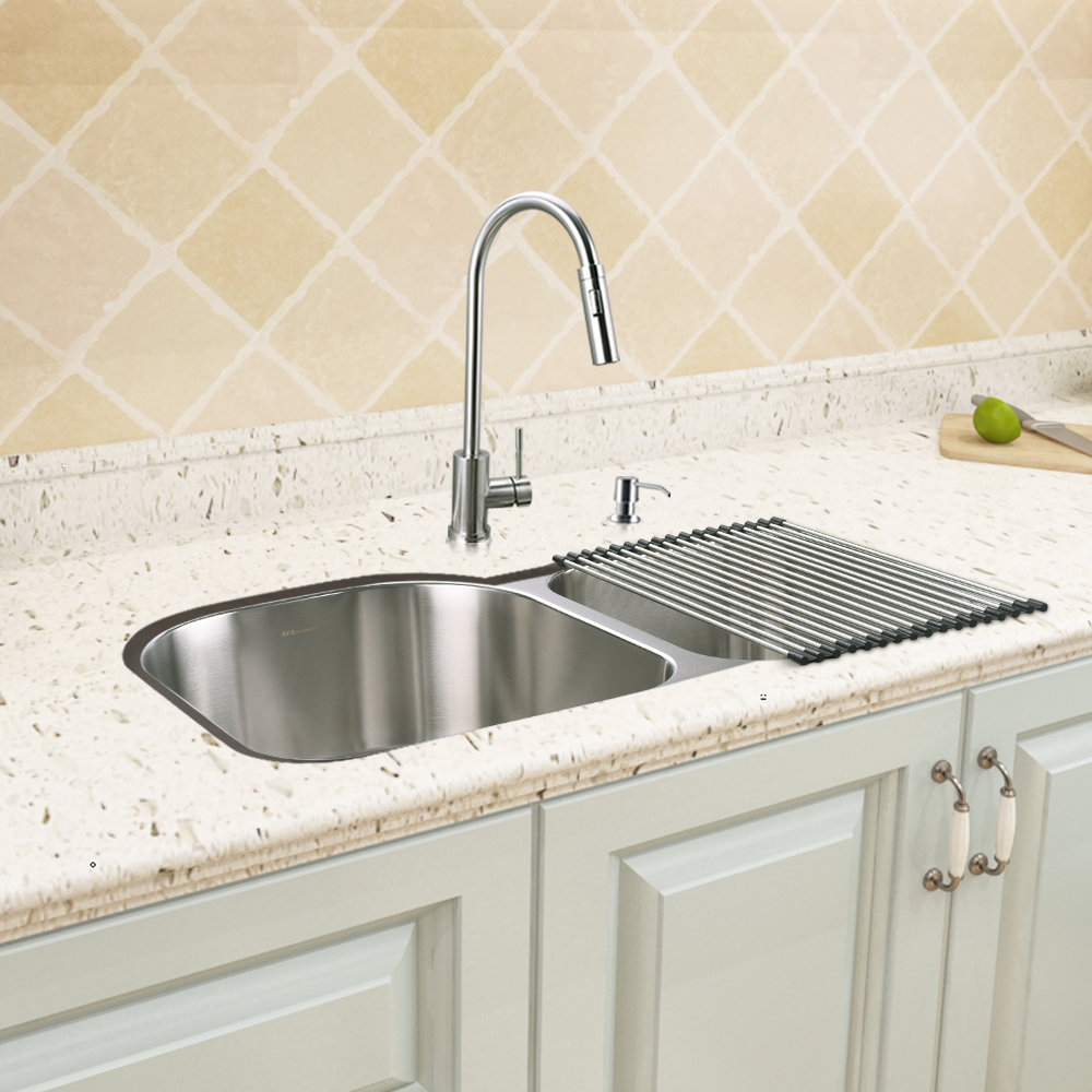 AFA Stainless 21'' W Double Bowl Stainless Steel Undermount Kitchen