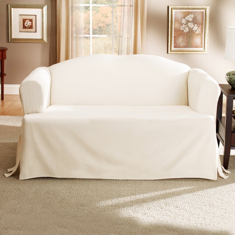 Sure Fit Cotton Duck Love Seat Box Cushion Style in Cocoa 