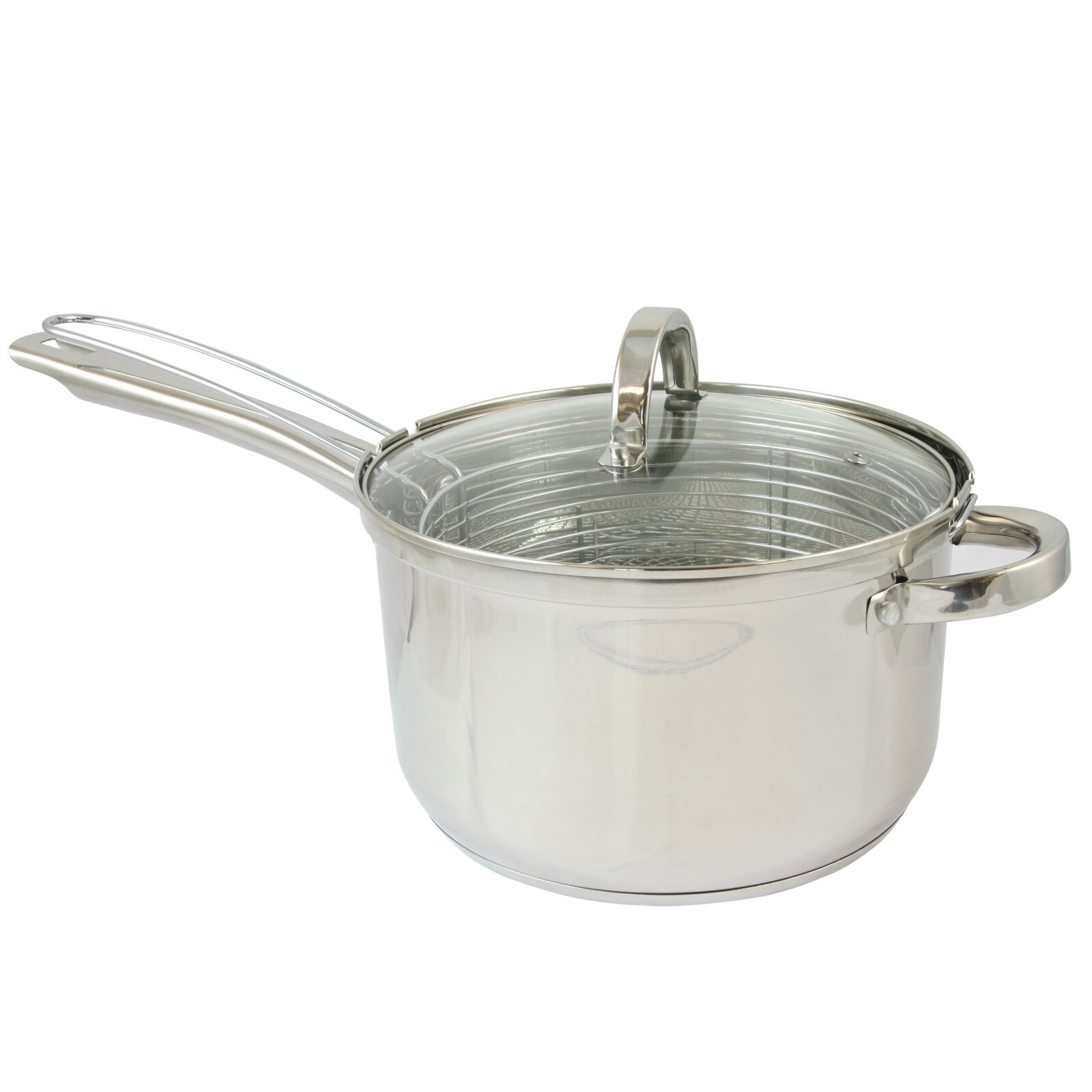 QUALITY STAINLESS STEEL INDUCTION DEEP CHIP PAN FRYER POT WITH LID & BASKET 