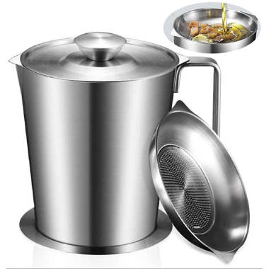 Chihee Oil Strainer Pot Grease Can 2 L Stainless Steel Oil Storage Can Container 