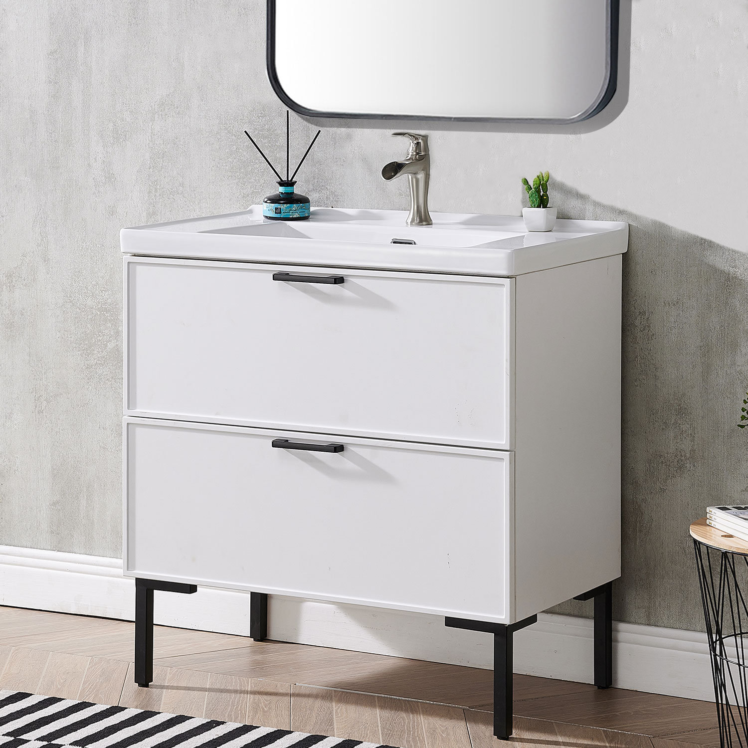 Ebern Designs Mario 32" Modern Matte White Free-standing Single ...