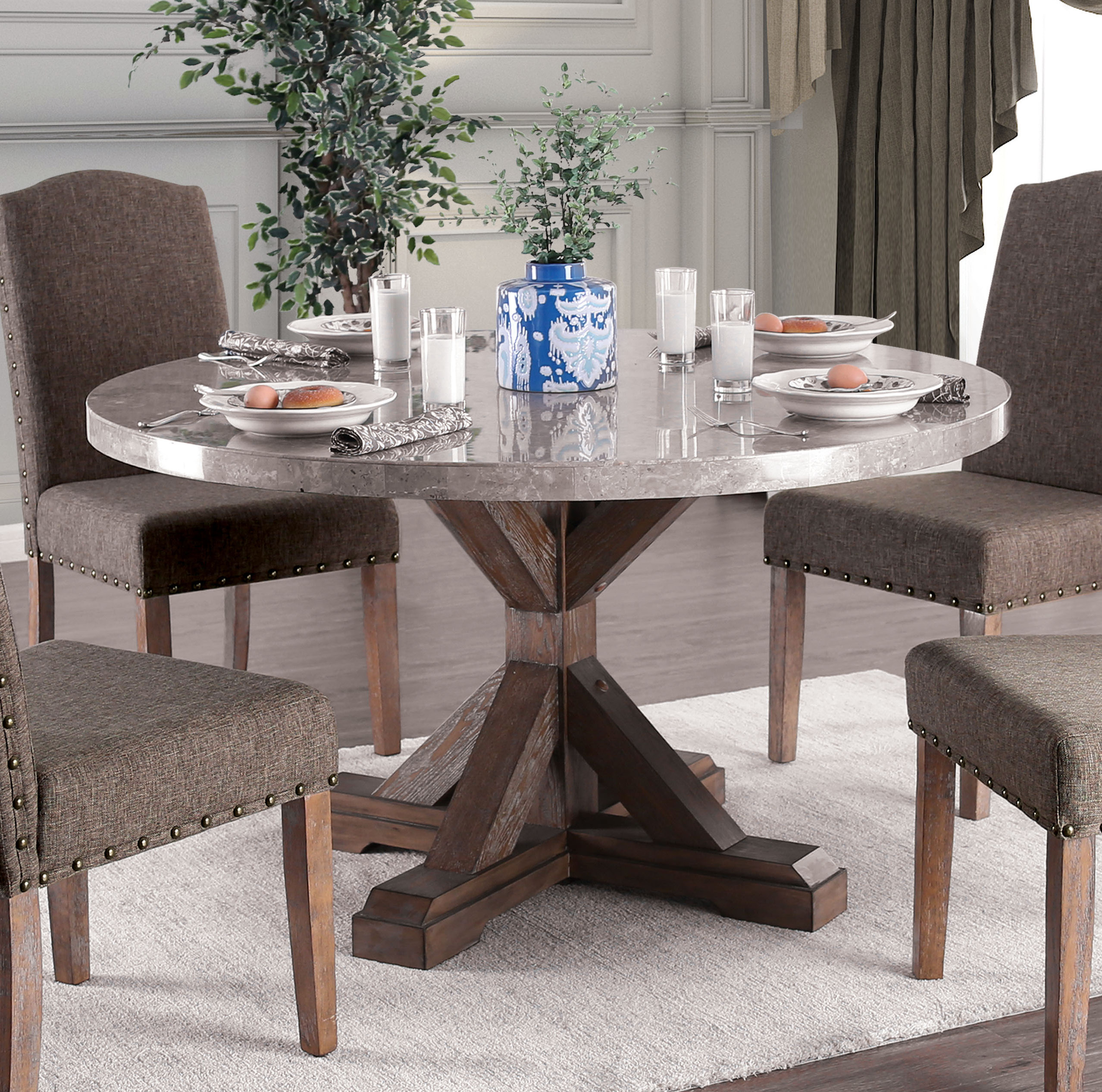 Gracie Oaks Rojbin 54'' Genuine Marble Pedestal Dining Table & Reviews
