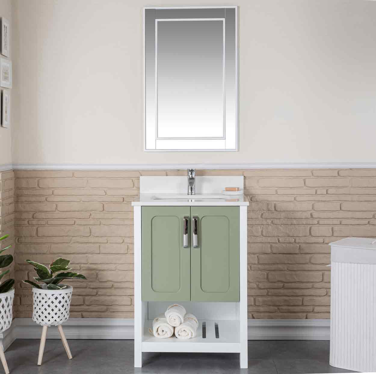 Adorn Vanity Florin 24'' Freestanding Single Bathroom Vanity with Quartz Vanity Top & Mirror