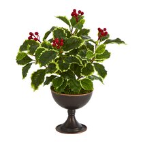 525 Leaves and 56 Berries Indoor 24 Huge Artificial Real Touch Holly Bush Outdoor UV Resistant Bush