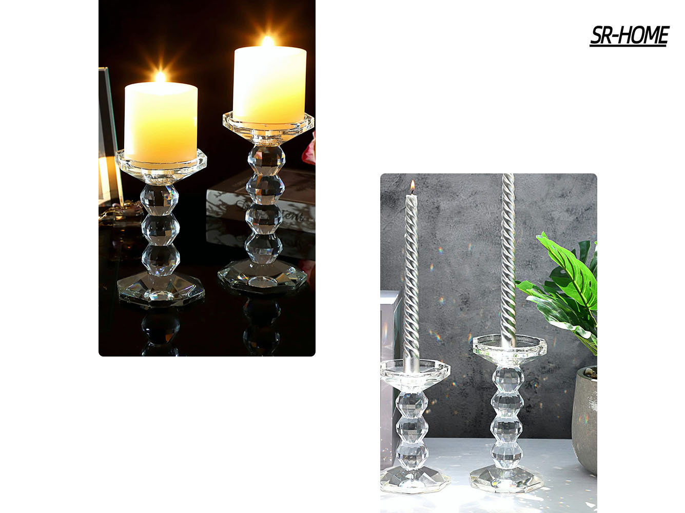 SRHOME Crystal Pillar Candle Holders Decorative Crystal Taper