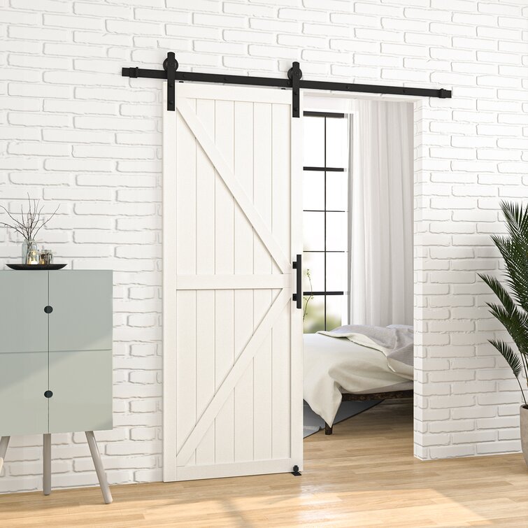 HomLux 12ft Heavy Duty Sturdy Sliding Barn Door Hardware Kit I Shape Hanger Fit 1 3/8-1 3/4 Thickness & 72 Wide Door Panel Single Door-Smoothly and Quietly Easy to Install and Reusable Black 