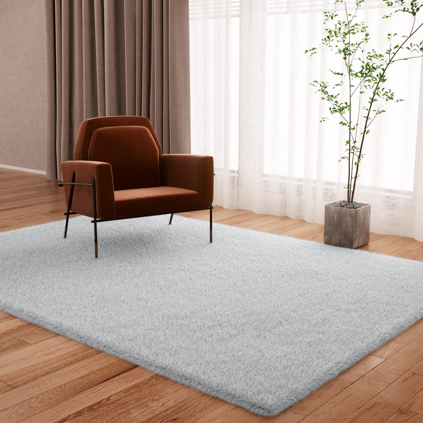 Mercer41 Area Rug, Deluxe Soft Faux Rabbit Fur Rug, Modern Cozy Area Rug, Luxurious Home