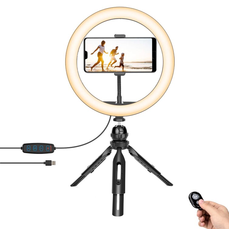 10'' Selfie Ring Light with Tripod Stand & Cell Phone Holder for Live Stream/Makeup Dimmable Desk Makeup Ring Light for TikTok/YouTube/Video/Photography Compatible for iPhone and Android 