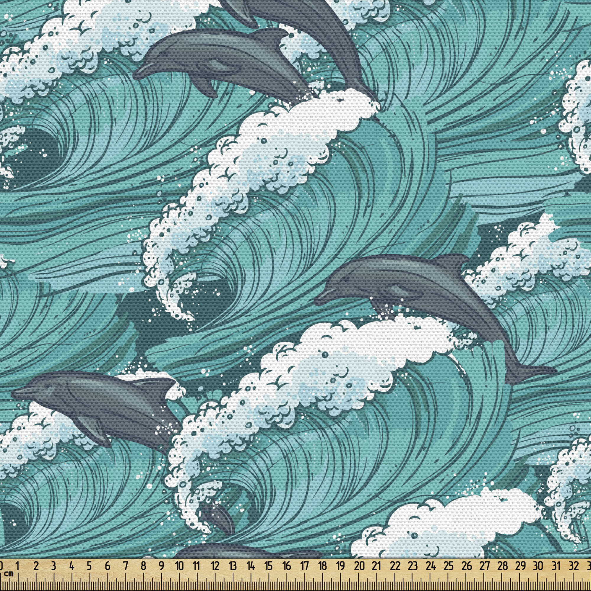 East Urban Home Sea Animals Fabric By The Yard, Wavy Ocean With Dolphins  Windy Surfing Doodle Style Art Print, Decorative Fabric For Upholstery And  Home Accents,Charcoal Grey Teal White | Wayfair