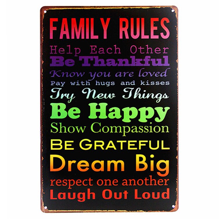 Family Rules Be Thankful tin metal sign kitchen accent wall 