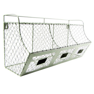 Set of 2 Wall Mounted Brown Chicken Wire Metal Baskets Hanging Display Holders 