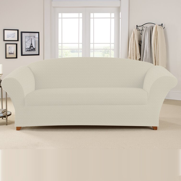 Sure Fit Stretch Morgan Knit 1 piece Sofa Slipcover Box Cushion in Cream 