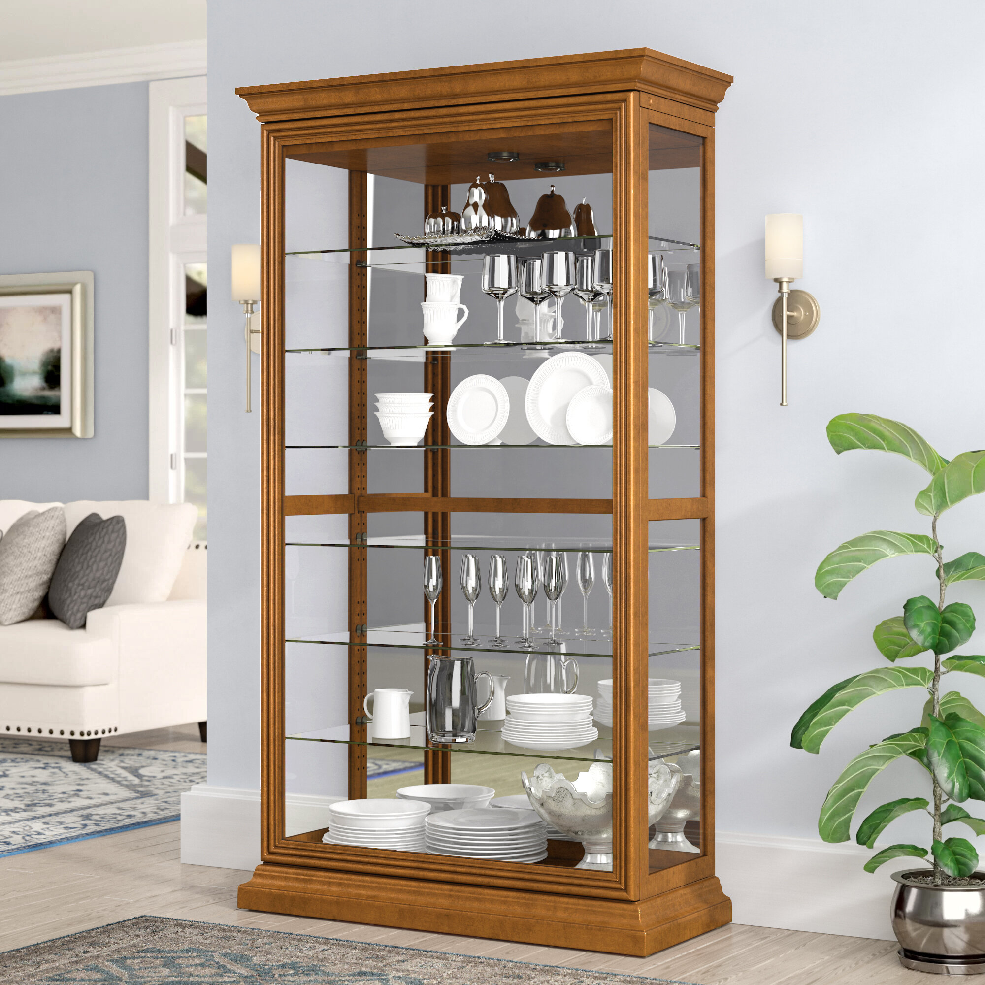 Braeden 20'' Wide Solid Wood Mirrored Back Curio Cabinet with Lighting