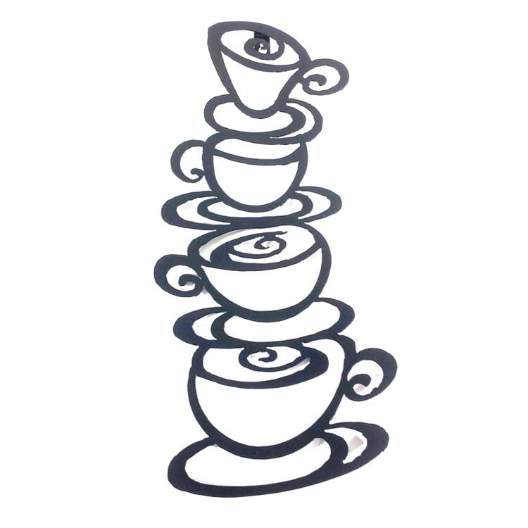 Coffee And Tea Cup Tower Metal Wall Décor brown