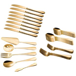 fourchettes de table,or brillant,Ensemble de couverts Or Kaishuai-4 pièces en titane plaqué or ensemble de couverts d'or Couverts,Acier Inoxydable 