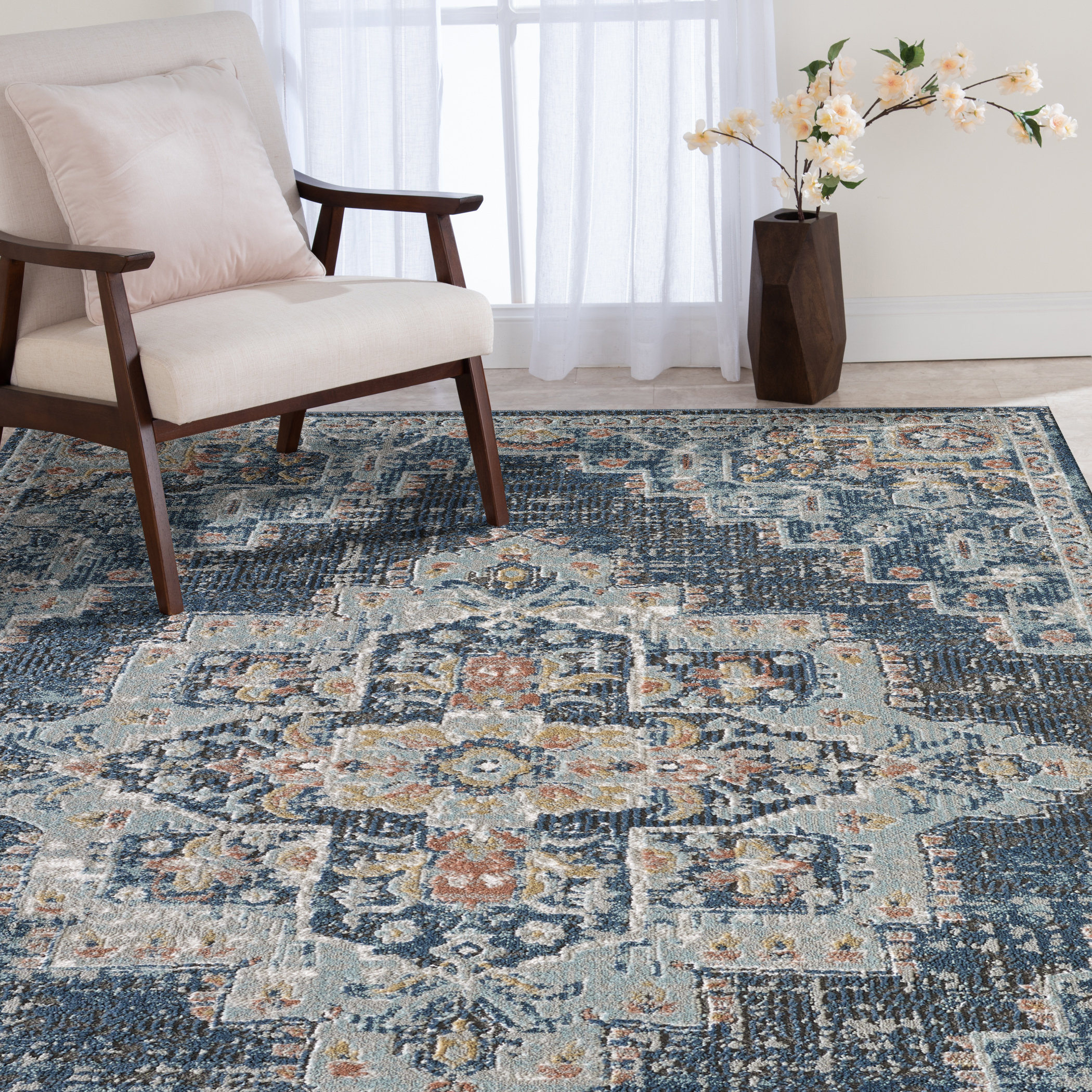 Bungalow Rose Maxille Oriental Blue Area Rug & Reviews Wayfair