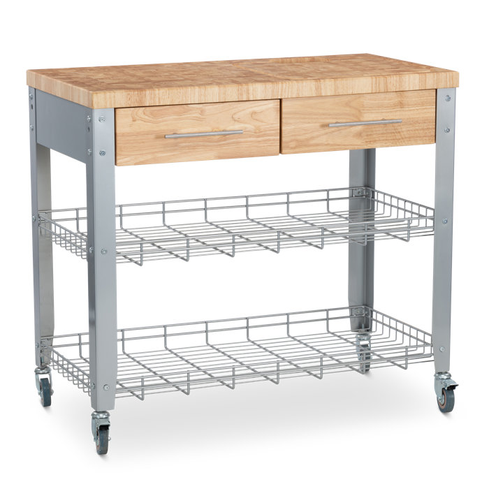 Loon Peak® Thielsen 38'' Wide Rolling Kitchen Cart with Solid Wood Top ...