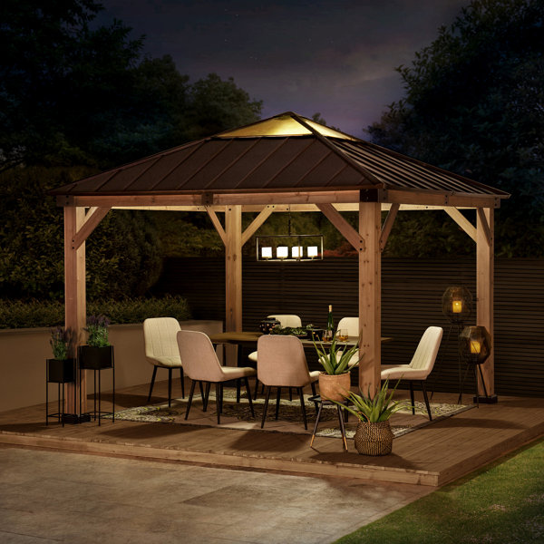 Sunjoy Brown 11 ft. x 11 ft. Patio Cedar Framed Polycarbonate Hip Roof