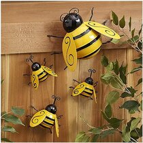 Cute Bumble Bee Ceramic Plaque Round Ceramic Hanging Bee and Flowers Decoration