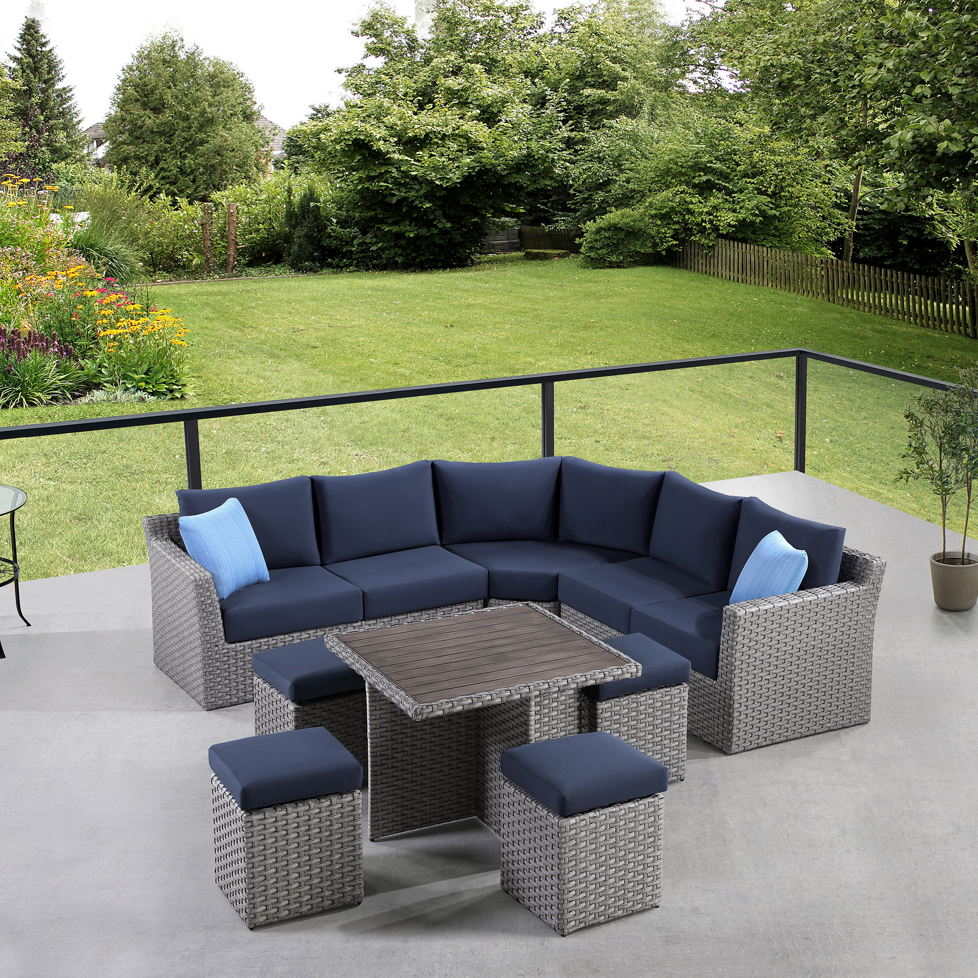 Breakwater Bay Amaryahu 10 Piece Rattan Sectional Seating Group with