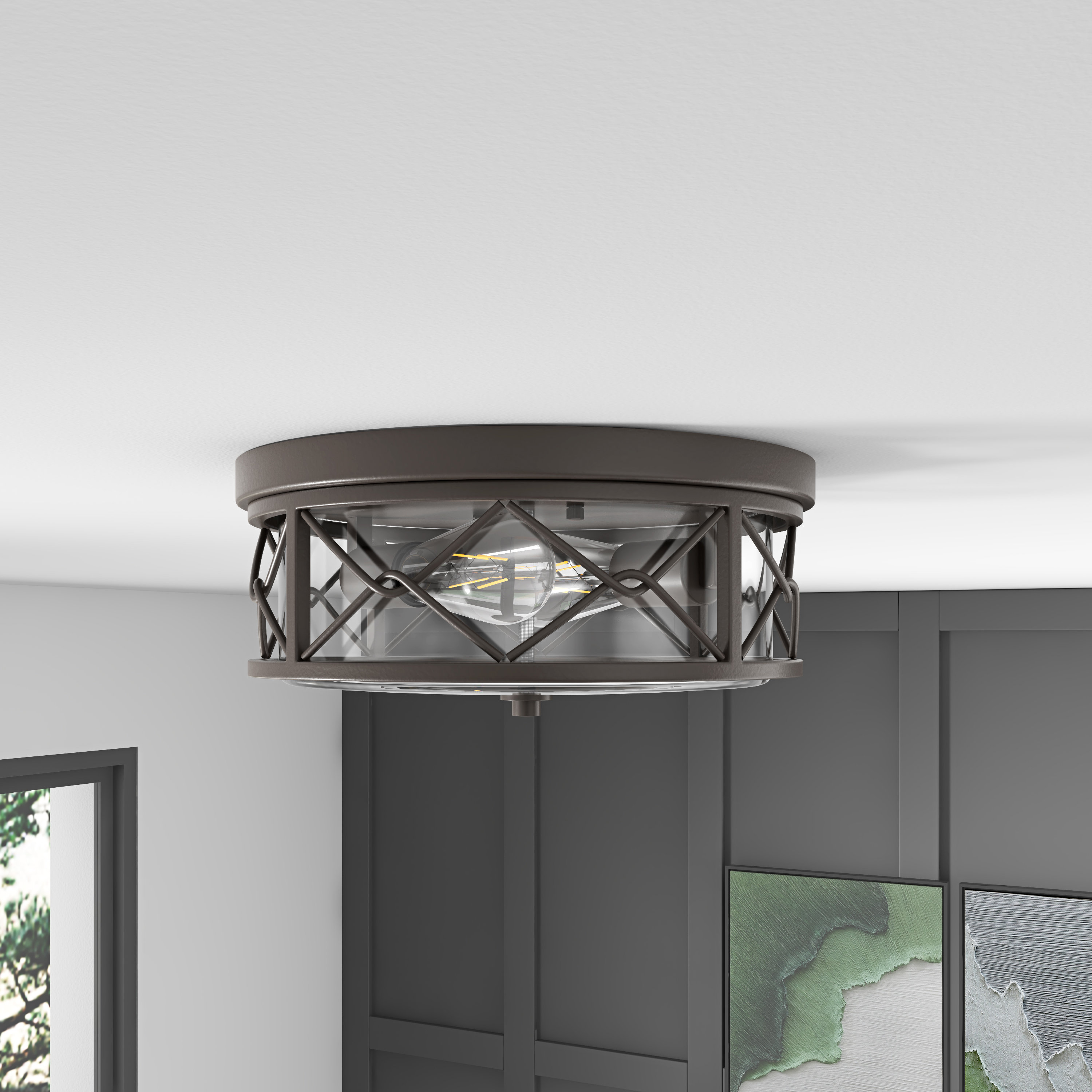 17 Stories 2Light Farmhouse Close to Ceiling Flush Mount Ceiling Light