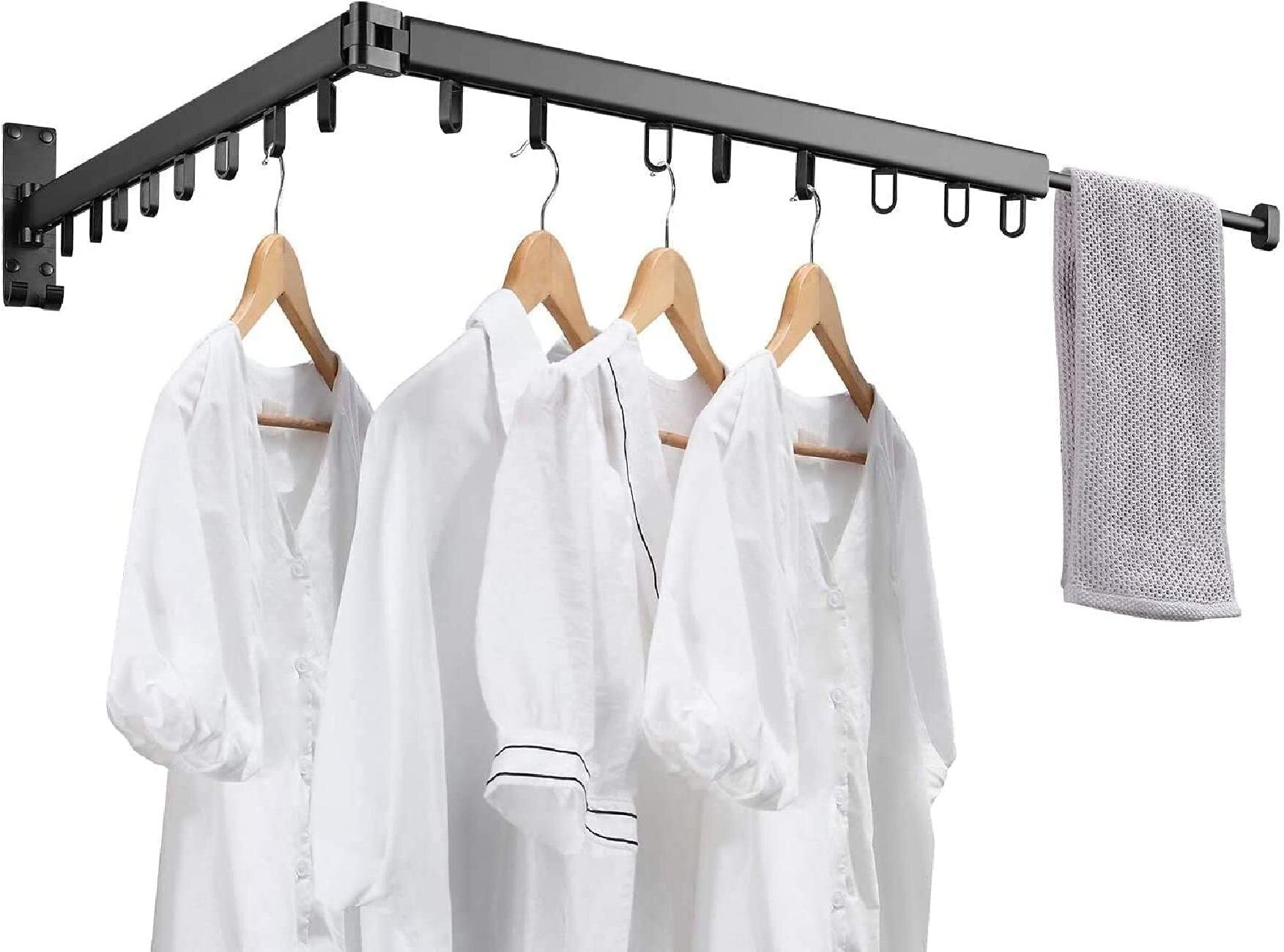 Folding Clothes Hanger Retractable Wall Mounted Drying Rack Aluminum for Bedroom Balcony Bathroom 