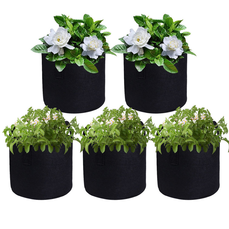 5 Pack Grow Bags Fabric Pots Root Pouch with Handles Planting Container 7 Gallon 